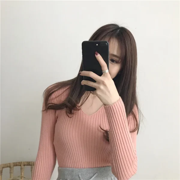 Korean Autumn V Neck Sweater Knitted Fashion Sweaters 2025 Slim Winter Tops For Women Pullover Jumper Pull Femme Truien Dames - Image 19