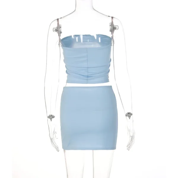 Hugcitar Solid Sleeveless Folds Tube Crop Top Skirts 2 Piece Matching Set Summer Fashion Streetwear Beach Clothing Drop Shipping - Image 23