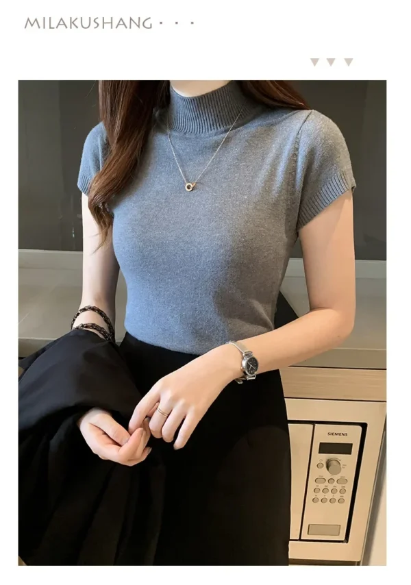 Women's Half-High Neck T-Shirt Fashion Jumper Casual Tops Korean Style Elegant Solid-Coloured Clothing Spring And Summer Season - Image 20