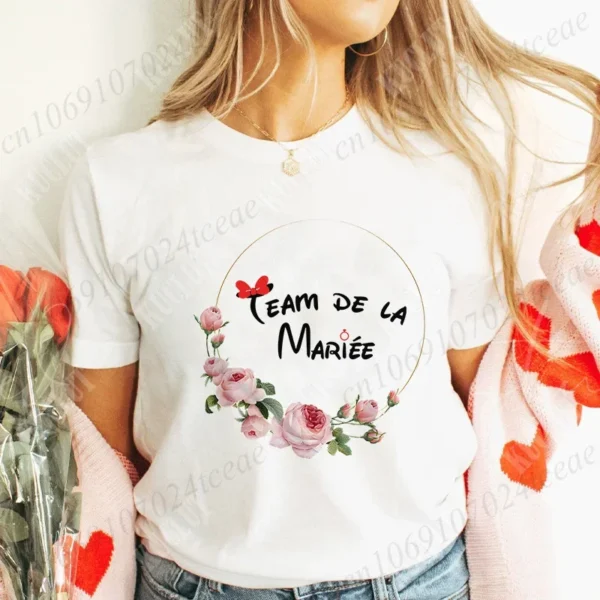 Bridal Shower Wedding T-shirt French Women Bachelorette EVJF Party Tshirt Future Bride Y2k Tshirt Team Bride Bridesmaid Tops - Image 24