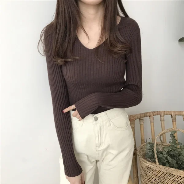 Korean Autumn V Neck Sweater Knitted Fashion Sweaters 2025 Slim Winter Tops For Women Pullover Jumper Pull Femme Truien Dames - Image 7