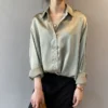 Elegant Satin Loose Women Shirt Spring Turn-down Collar Ladies Blouse Autumn Vintage Casual Button Silk Tops - Image 8