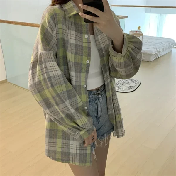 Plaid Shirt Women Autumn Long Sleeve Top Female Vintage Fashion Single Breasted Blouse Ladies Preppy Style Loose Check Shirts - Image 18