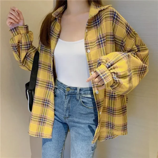 Plaid Shirt Women Autumn Long Sleeve Top Female Vintage Fashion Single Breasted Blouse Ladies Preppy Style Loose Check Shirts - Image 20