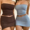 Hugcitar Solid Sleeveless Folds Tube Crop Top Skirts 2 Piece Matching Set Summer Fashion Streetwear Beach Clothing Drop Shipping - Image 36