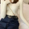 Knitted Women Sweater Button O-neck Pullovers Spring Autumn Basic Sweaters for Female Pullover Slim Solid Bold Stripes Tops - Image 3