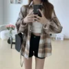 Plaid Shirt Women Autumn Long Sleeve Top Female Vintage Fashion Single Breasted Blouse Ladies Preppy Style Loose Check Shirts - Image 42