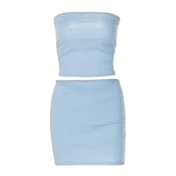 Hugcitar Solid Sleeveless Folds Tube Crop Top Skirts 2 Piece Matching Set Summer Fashion Streetwear Beach Clothing Drop Shipping - Image 30