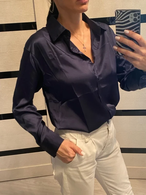 Elegant Satin Loose Women Shirt Spring Turn-down Collar Ladies Blouse Autumn Vintage Casual Button Silk Tops - Image 4