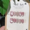 Pink Cat Eye Press-On Nails with Diamonds – Square Full Cover Tips 10PCS - Image 24