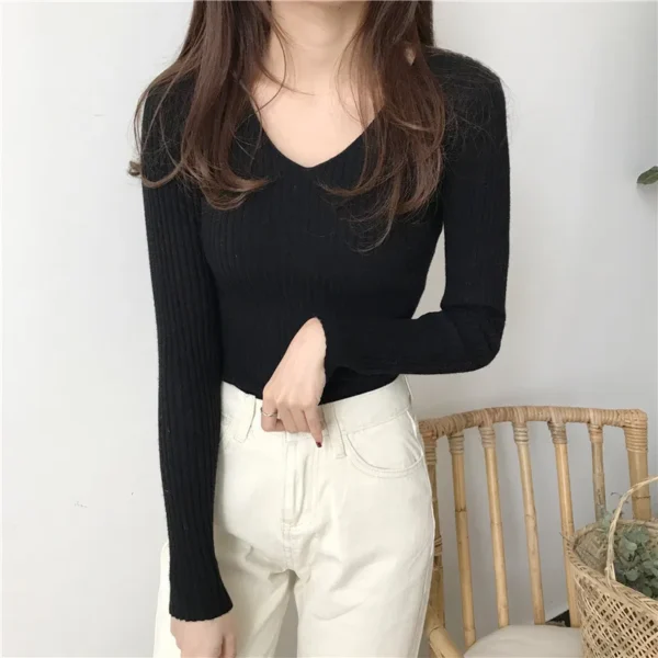 Korean Autumn V Neck Sweater Knitted Fashion Sweaters 2025 Slim Winter Tops For Women Pullover Jumper Pull Femme Truien Dames - Image 24