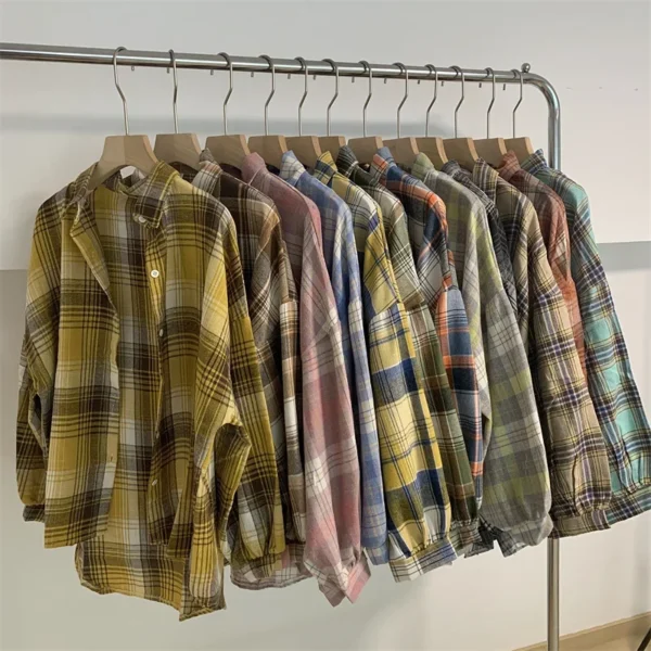 Plaid Shirt Women Autumn Long Sleeve Top Female Vintage Fashion Single Breasted Blouse Ladies Preppy Style Loose Check Shirts - Image 26