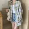 Plaid Shirt Women Autumn Long Sleeve Top Female Vintage Fashion Single Breasted Blouse Ladies Preppy Style Loose Check Shirts - Image 40
