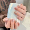Pink Cat Eye Press-On Nails with Diamonds – Square Full Cover Tips 10PCS