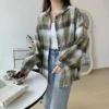 Plaid Shirt Women Autumn Long Sleeve Top Female Vintage Fashion Single Breasted Blouse Ladies Preppy Style Loose Check Shirts - Image 56