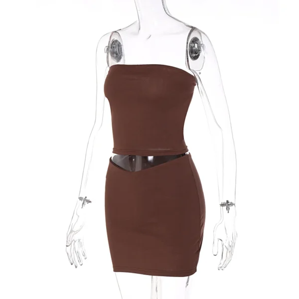 Hugcitar Solid Sleeveless Folds Tube Crop Top Skirts 2 Piece Matching Set Summer Fashion Streetwear Beach Clothing Drop Shipping - Image 16