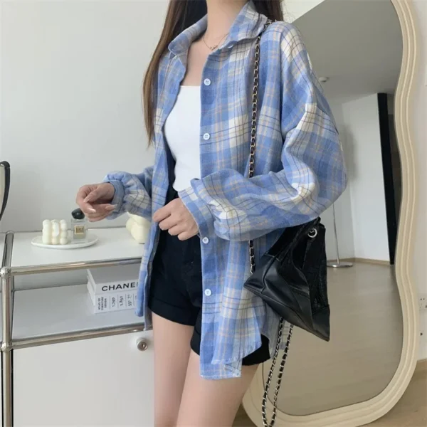 Plaid Shirt Women Autumn Long Sleeve Top Female Vintage Fashion Single Breasted Blouse Ladies Preppy Style Loose Check Shirts - Image 29