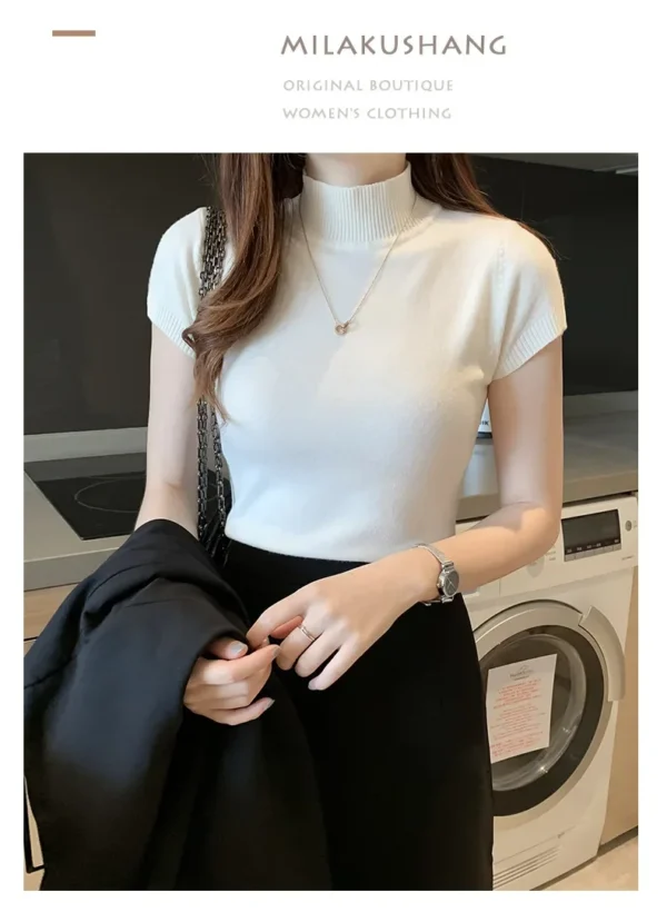 Women's Half-High Neck T-Shirt Fashion Jumper Casual Tops Korean Style Elegant Solid-Coloured Clothing Spring And Summer Season - Image 17