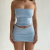 Hugcitar Solid Sleeveless Folds Tube Crop Top Skirts 2 Piece Matching Set Summer Fashion Streetwear Beach Clothing Drop Shipping - Image 34