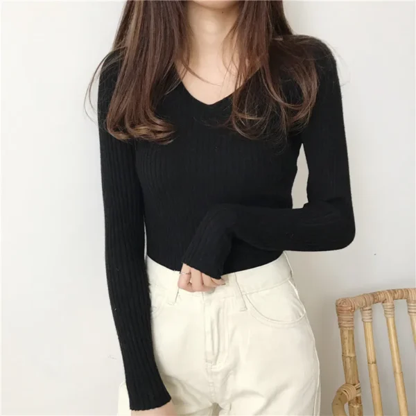 Korean Autumn V Neck Sweater Knitted Fashion Sweaters 2025 Slim Winter Tops For Women Pullover Jumper Pull Femme Truien Dames - Image 22