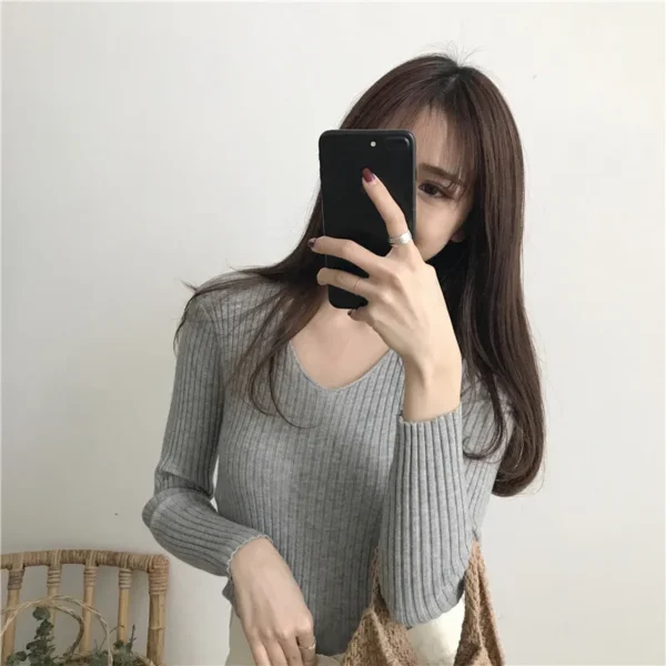 Korean Autumn V Neck Sweater Knitted Fashion Sweaters 2025 Slim Winter Tops For Women Pullover Jumper Pull Femme Truien Dames - Image 27