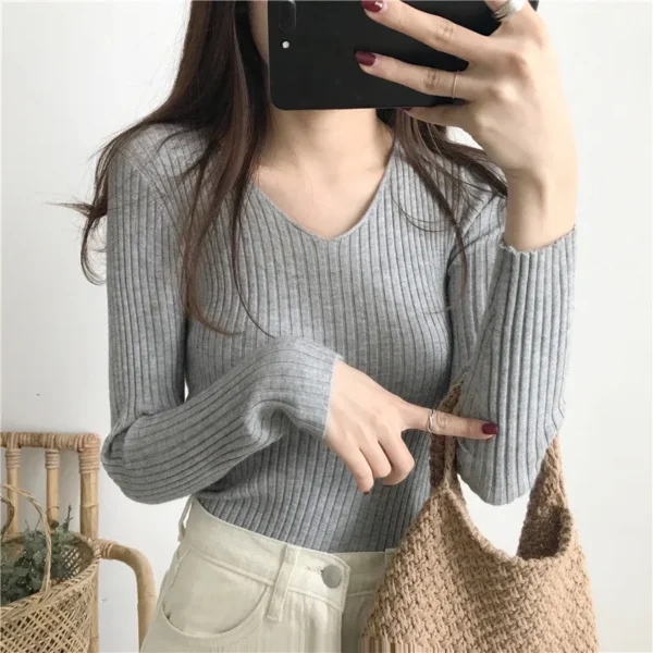 Korean Autumn V Neck Sweater Knitted Fashion Sweaters 2025 Slim Winter Tops For Women Pullover Jumper Pull Femme Truien Dames - Image 25