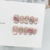 Pink Cat Eye Press-On Nails with Diamonds – Square Full Cover Tips 10PCS - Image 18