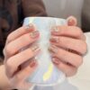 Pink Cat Eye Press-On Nails with Diamonds – Square Full Cover Tips 10PCS - Image 3