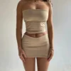 Hugcitar Solid Sleeveless Folds Tube Crop Top Skirts 2 Piece Matching Set Summer Fashion Streetwear Beach Clothing Drop Shipping - Image 39