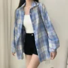 Plaid Shirt Women Autumn Long Sleeve Top Female Vintage Fashion Single Breasted Blouse Ladies Preppy Style Loose Check Shirts - Image 31