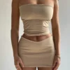 Hugcitar Solid Sleeveless Folds Tube Crop Top Skirts 2 Piece Matching Set Summer Fashion Streetwear Beach Clothing Drop Shipping - Image 5