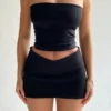 Hugcitar Solid Sleeveless Folds Tube Crop Top Skirts 2 Piece Matching Set Summer Fashion Streetwear Beach Clothing Drop Shipping - Image 7