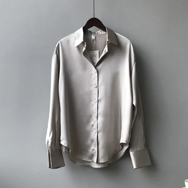 Elegant Satin Loose Women Shirt Spring Turn-down Collar Ladies Blouse Autumn Vintage Casual Button Silk Tops - Image 11