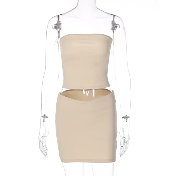 Hugcitar Solid Sleeveless Folds Tube Crop Top Skirts 2 Piece Matching Set Summer Fashion Streetwear Beach Clothing Drop Shipping - Image 12