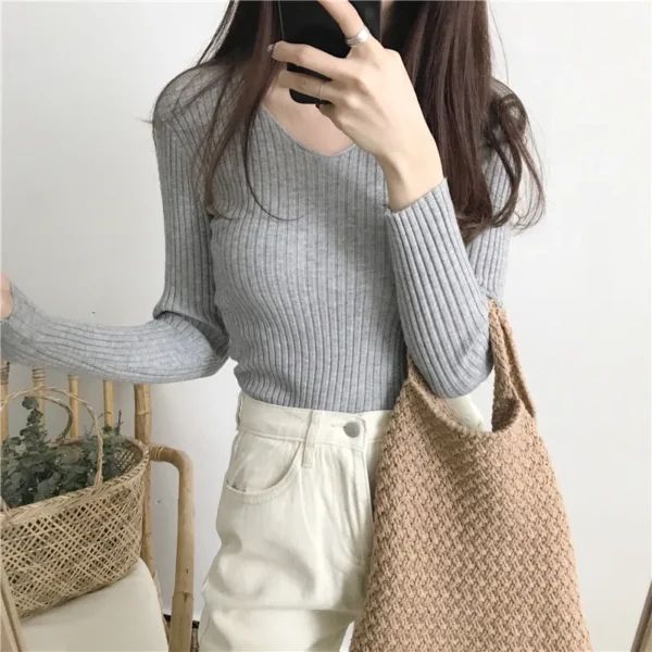 Korean Autumn V Neck Sweater Knitted Fashion Sweaters 2025 Slim Winter Tops For Women Pullover Jumper Pull Femme Truien Dames - Image 26