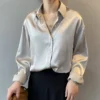 Elegant Satin Loose Women Shirt Spring Turn-down Collar Ladies Blouse Autumn Vintage Casual Button Silk Tops - Image 7