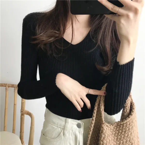 Korean Autumn V Neck Sweater Knitted Fashion Sweaters 2025 Slim Winter Tops For Women Pullover Jumper Pull Femme Truien Dames - Image 23