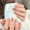 Pink Cat Eye Press-On Nails with Diamonds – Square Full Cover Tips 10PCS - Image 2