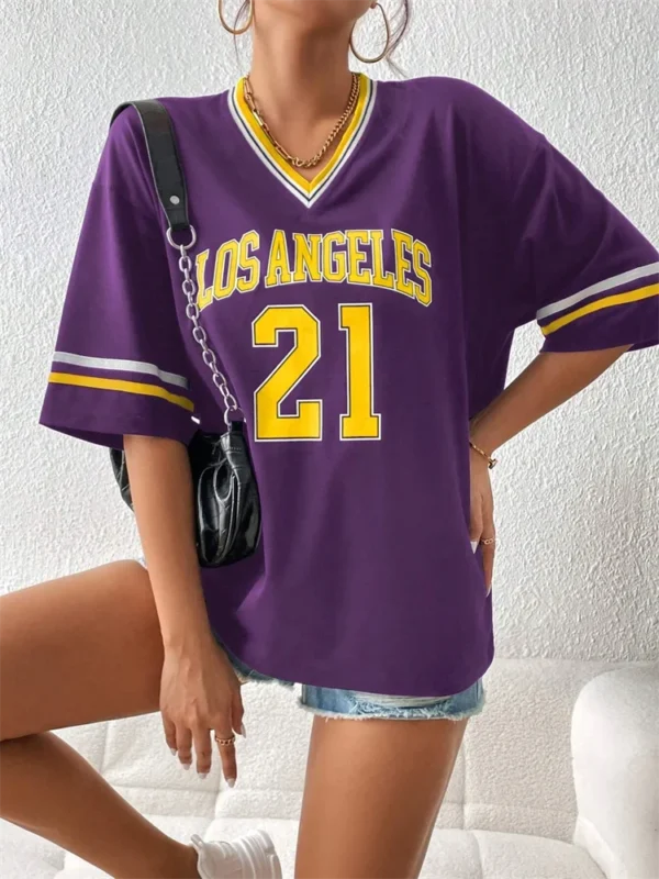 Los Angeles Number 91 TShirt For Men Women Summer Oversized V-neck Tee Harajuku Trend Short Sleeve Female Streetwear Tops Unisex - Image 12