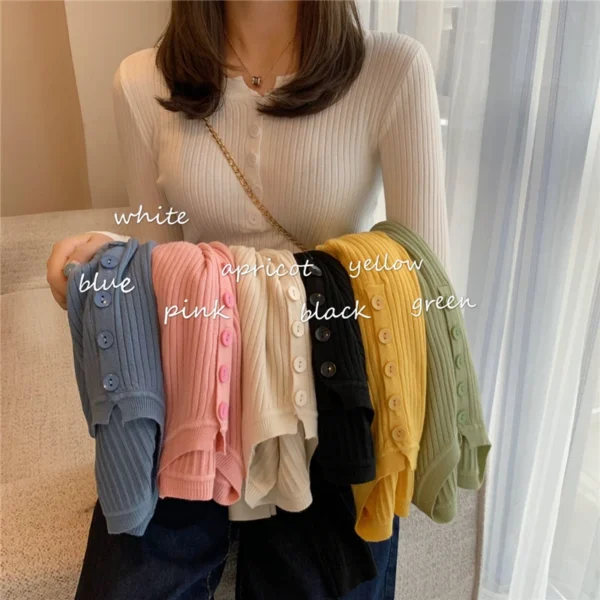Knitted Women Sweater Button O-neck Pullovers Spring Autumn Basic Sweaters for Female Pullover Slim Solid Bold Stripes Tops - Image 14
