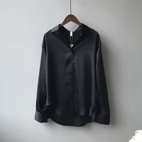Elegant Satin Loose Women Shirt Spring Turn-down Collar Ladies Blouse Autumn Vintage Casual Button Silk Tops - Image 10