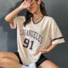 Los Angeles Number 91 TShirt For Men Women Summer Oversized V-neck Tee Harajuku Trend Short Sleeve Female Streetwear Tops Unisex - Image 7