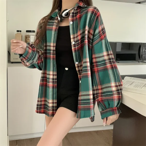Plaid Shirt Women Autumn Long Sleeve Top Female Vintage Fashion Single Breasted Blouse Ladies Preppy Style Loose Check Shirts - Image 16