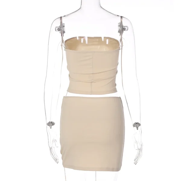 Hugcitar Solid Sleeveless Folds Tube Crop Top Skirts 2 Piece Matching Set Summer Fashion Streetwear Beach Clothing Drop Shipping - Image 14